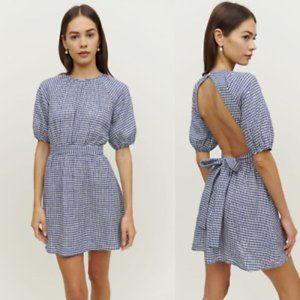 Reformation Linen Blue MIDI Dress open back